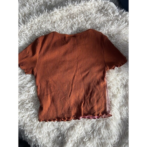 Wild Fable striped ribbed Top lettuce hem ruffle size S Retro Y2K - Picture 6 of 7